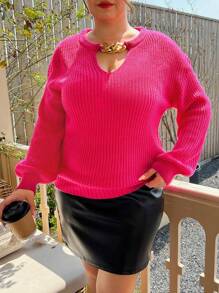 SHEIN CURVE+ Talla grande Jersey con diseño de cadena de cuello con abertura de ojo de hombros caídos