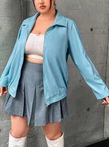 Flirla Plus Zip Up Slant Pocket Jacket - Mint Blue - View 6