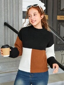 Thiếu niên cô gái Khối màu Thả vai Áo len - Nhiều màu - Xem 4