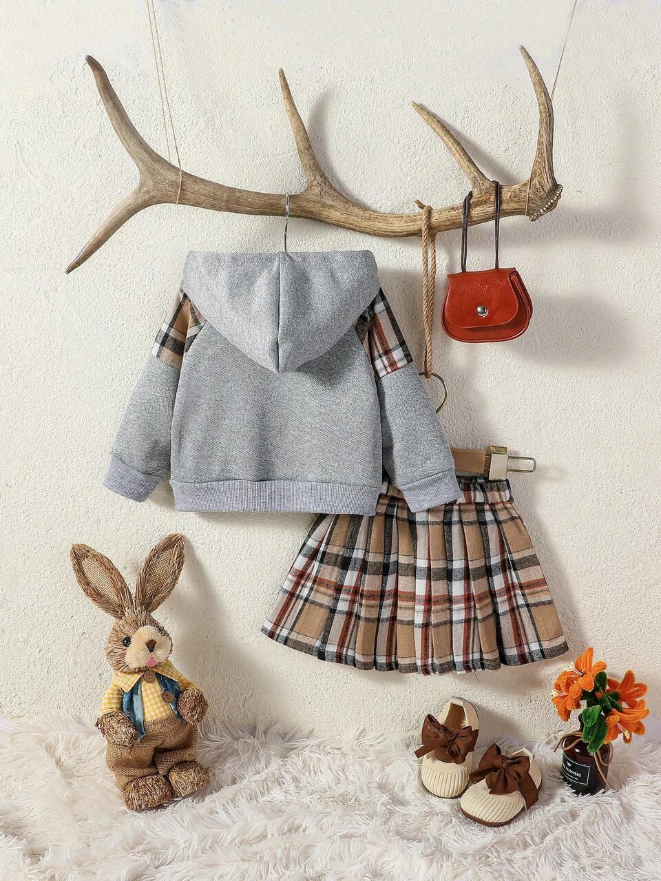 Baby Girl Plaid Print Sweatshirt & Plaid Skirt