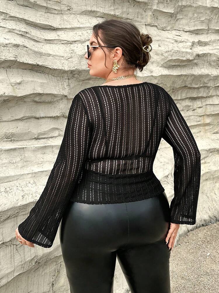 Plus Solid Sheer Top Without Bra