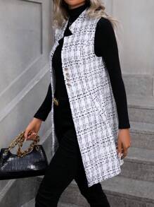 SHEIN Frenchy 格紋印花無袖外套 - 白色 - 查看 6