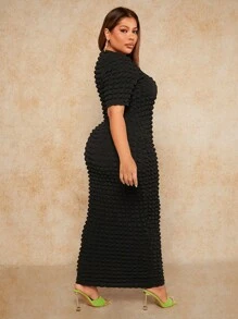 SHEIN SXY SHEIN Của phụ nữ Kích thước lớn Cổ vuông Thon gọn Váy bodycon Với Bong bóng Kết cấu Năm mới NỮ Lễ tình nhân - màu đen - Xem 2