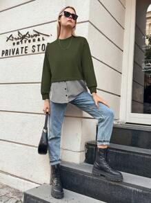 EURMUSE Women's Striped 2 In 1 Sweatshirt - Army Green - View 5