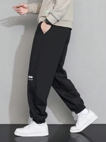 Men Letter Graphic Drawstring Waist Sweatpants - Black - View 5