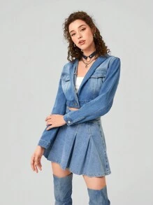 Forever 21 1pc Hooded Short Denim Jacket - Medium Wash - View 4