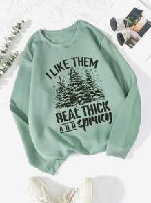 INAWLY Áo nỉ dài tay giữ ấm, lót lông, in hình chữ và cây, thích hợp mặc mùa thu. - Màu xanh Bạc hà - Xem 1