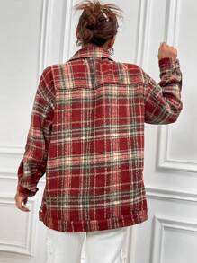 SHEIN Unity Abrigo con estampado de cuadros de hombros caídos con bolsillo con solapa - Rojo - Ver 2