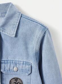 GAWX Chi tiết được vá Túi có nắp Áo khoác denim - Màu xanh lam - Xem 4