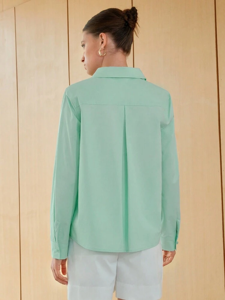 Solid Button Front Blouse