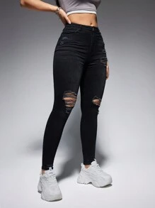 SHEIN ICON Ripped Detail Skinny Jeans