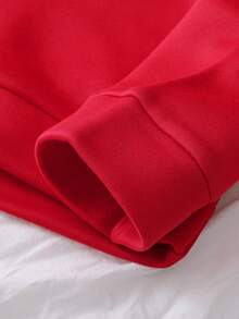 SHEIN Essnce Women's Printed Drop Shoulder Fleece Sweatshirts - Red - View 6