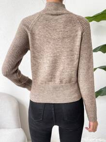 SHEIN Essnce Mock Neck Raglan Sleeve Sweater - Mocha Brown - View 2