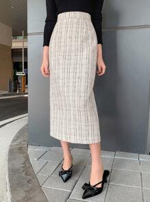 DAZY Falda de cintura alta con espalda dividida, otoño e invierno - Blanco - Ver 3