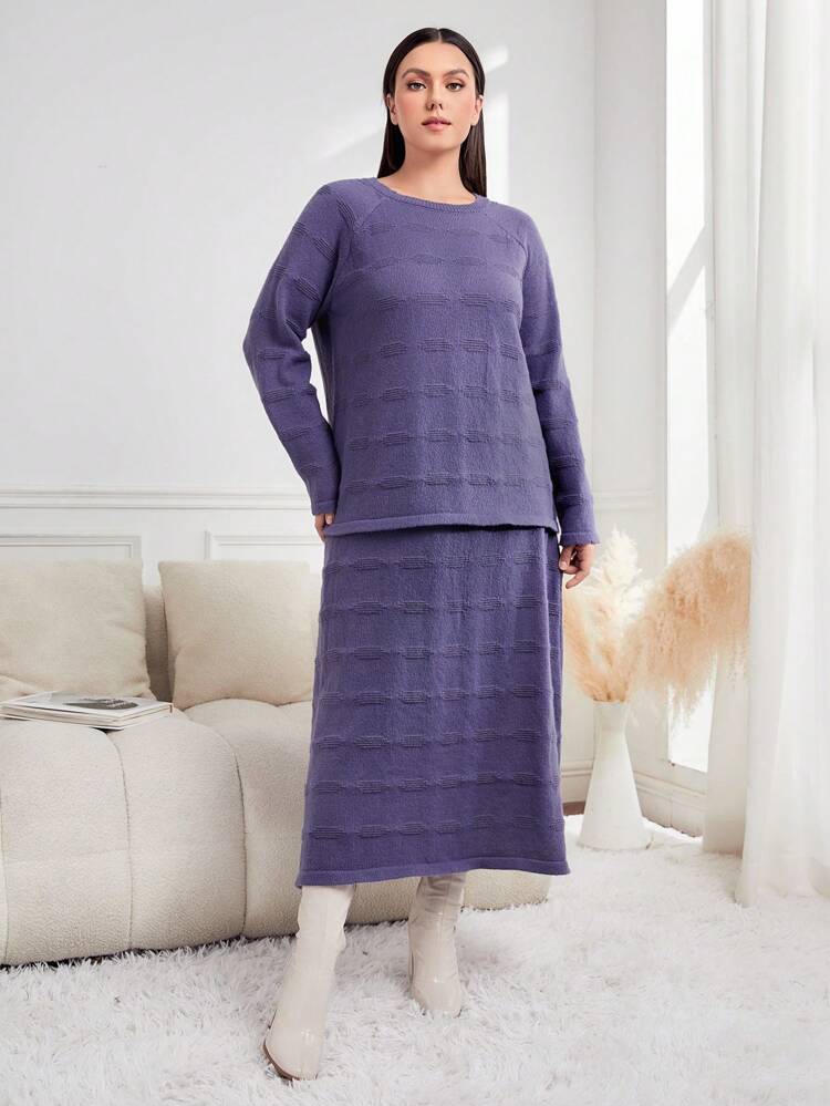 Plus Raglan Sleeve Sweater & Knit Skirt 2 Piece Set