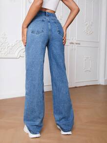 SHEIN Tall Slant Pocket Straight Leg Jeans, Tall Women - Baby Blue - View 2