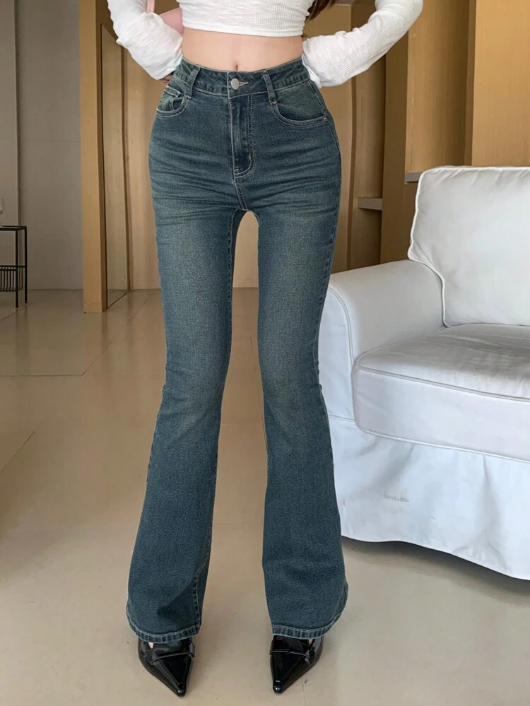 Solid Flare Leg Jeans