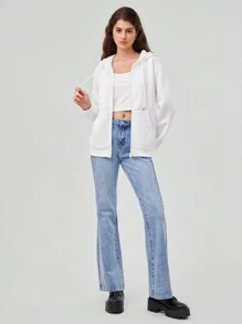 Forever 21 Women's Butterfly Print Hooded Sweatshirt With Drawstring - White - View 3