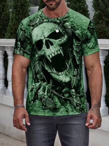 Manfinity LEGND 男士骷髅頭圖案T恤 - 綠色 - 查看 3