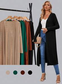 BizChic Women's Long Cardigan Sweater, Open Front Long Sleeve Knit Mid-Length Jacket, Casual Commuter Minimalist Fashion Office Wear, Business Casual Outfit For Teachers - Black - View 6