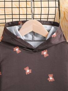 SHEIN Chica Joven Vestido sudadera con capucha con estampado de oso bajo fruncido