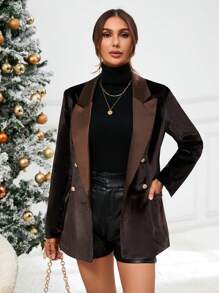 SHEIN BIZwear Cổ áo không bâu Đôi ngực Áo vest - Cà phê nâu - Xem 1