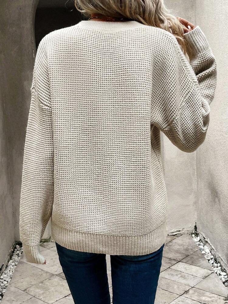 Button Front Drop Shoulder Knit Pullover Fall Winter Sweater