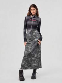 Forever 21 女款紮染抽繩彈性腰裙裙 - 灰色 - 查看 6