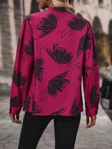 EMERY ROSE Butterfly Print Mock Neck Blouse - Purple - View 2