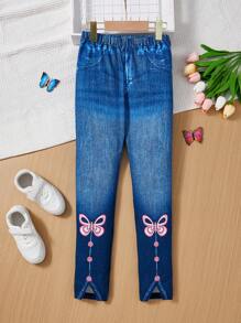 SHEIN Chica preadolescente Leggings con estampado de mariposa bajo con abertura
