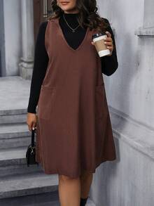 Calvaya Plus 1pc Dual Pocket Hooded Dress Without Sweater - Coffee Brown - View 3