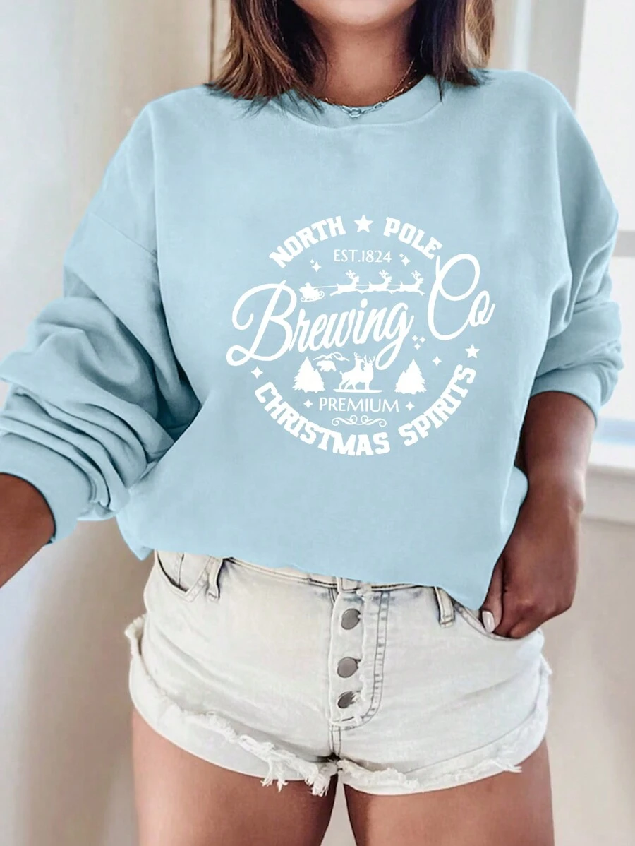 SHEIN EZwear Slogan Graphic Drop Shoulder Sweatshirt - Blue - View 1