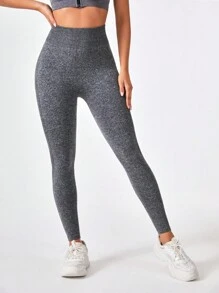 Yoga Basic 高腰瑜珈運動打底褲 - 灰色 - 查看 5