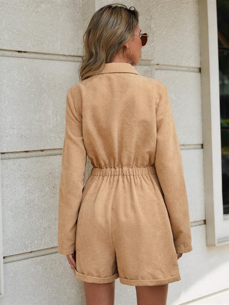 Ladies' Lapel Collar Elastic Waist Romper