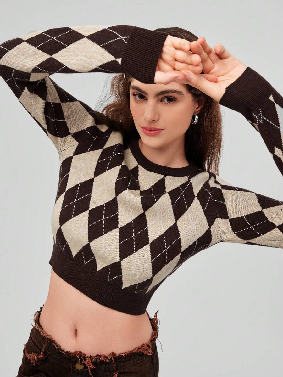 Forever 21 Diamond Pattern Cropped Sweater