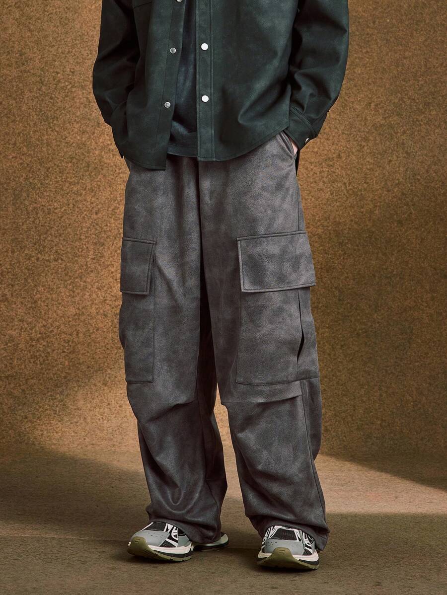 INFLATION Men Flap Pocket Side Cargo Pants - Grey - View 1