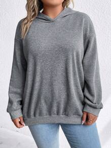 SHEIN LUNE Áo nỉ tay rớt vai cỡ lớn in chữ - Xám - Xem 1