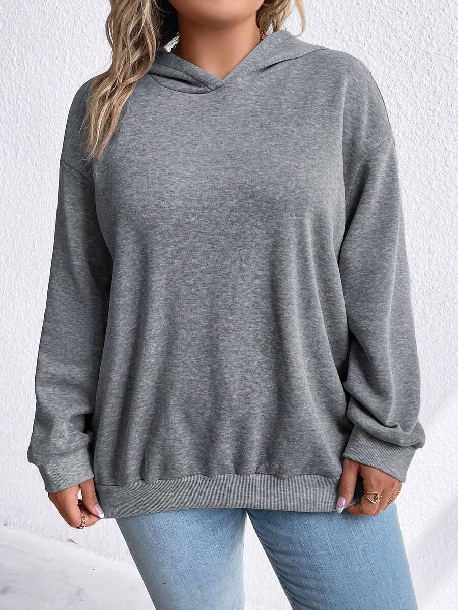 SHEIN LUNE Áo nỉ tay rớt vai cỡ lớn in chữ - Xám - Xem 1