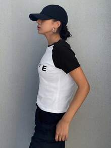 Dazy Star In thư Ngắn tay Của phụ nữ Áo thun - Đen và trắng - Xem 6