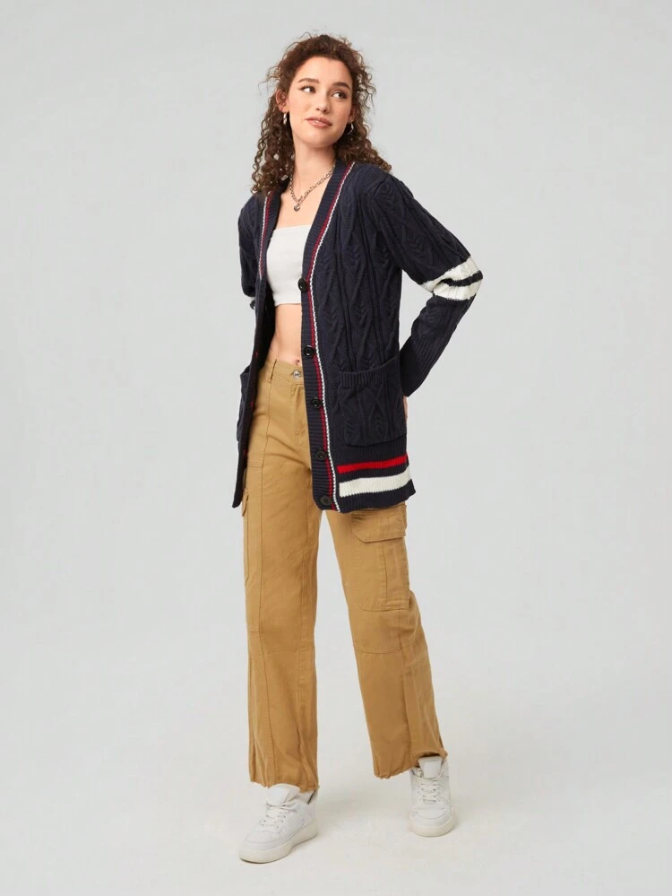 Women's Striped Drop Shoulder Cardigan