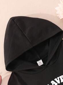 SHEIN Tween Girl 1pc Butterfly & Slogan Graphic Hooded Sweatshirt - Black - View 5