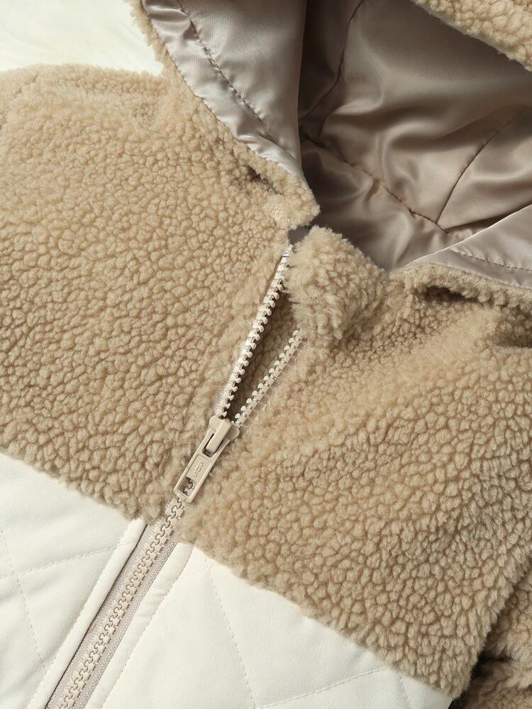 Baby Girl Two Tone Hooded Teddy Jacket & Pants