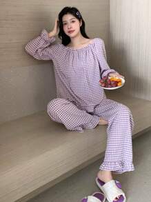 DAZY Rô Viền Ruffle Bộ PJ - Hồng - Xem 6