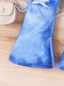 女嬰紮染破洞喇叭褲 - 藏蓝色 - 查看 4