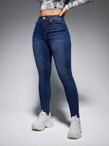 SHEIN EZwear High Waist Skinny Jeans - Blue - View 2