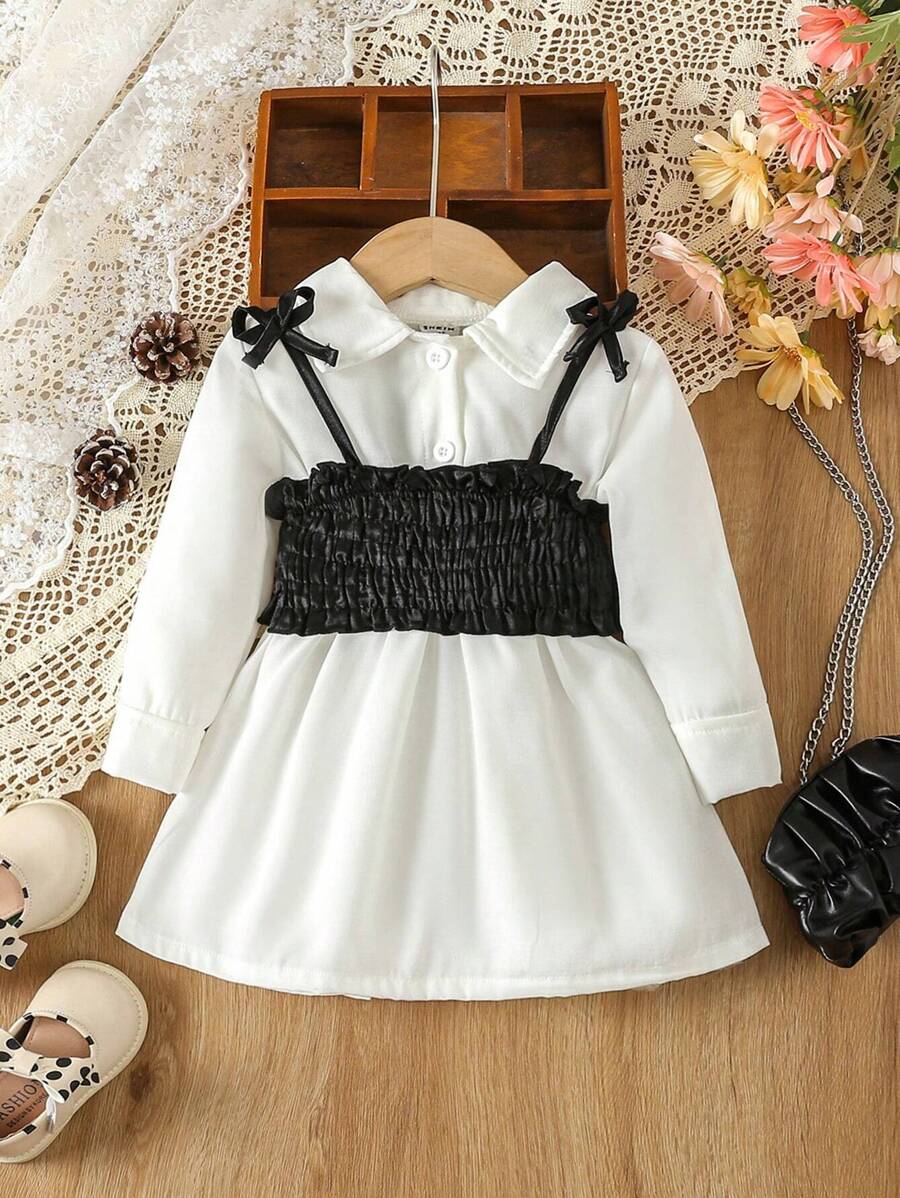Baby Girl Bow Front Shirt Dress & Cami Top - Multicolor - View 1