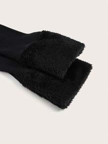 SHEIN EZwear Plus Borg Collar Zip Up Jacket - Black - View 5