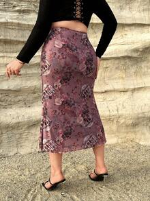 SHEIN Privé Plus Floral Print Pencil Skirt - Multicolor - View 2