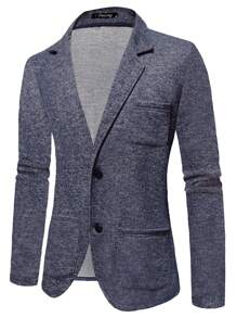 Men Space Dye Single Breasted Blazer - Navy Blue - View 1