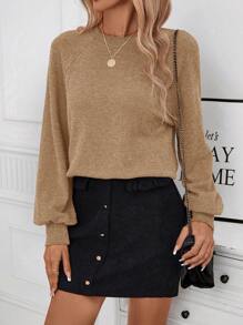 SHEIN Clasi Sudadera unicolor de manga raglán - Camel - Ver 1